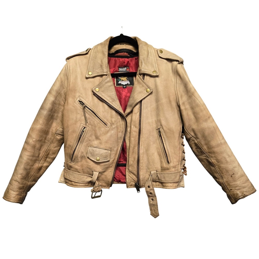 Jamin Leather Distressed Tan‎ Leather Moto Jacket Cropped Biker Style